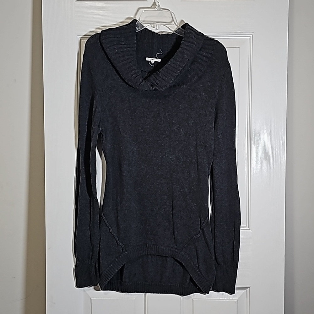 LA Made Cowl Neck Cotton Tunic Sweater Long Sleeves Gray Size L